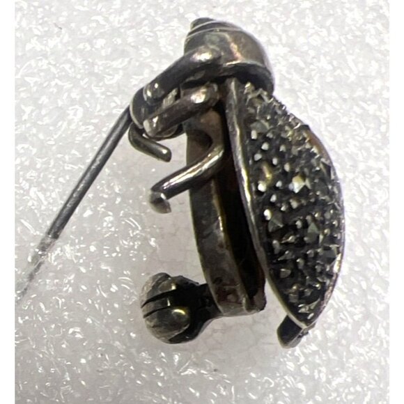 Vintage Ladybug Trembler Brooch Pin Sterling Silver Marcasite 925 Signed - Picture 6 of 7